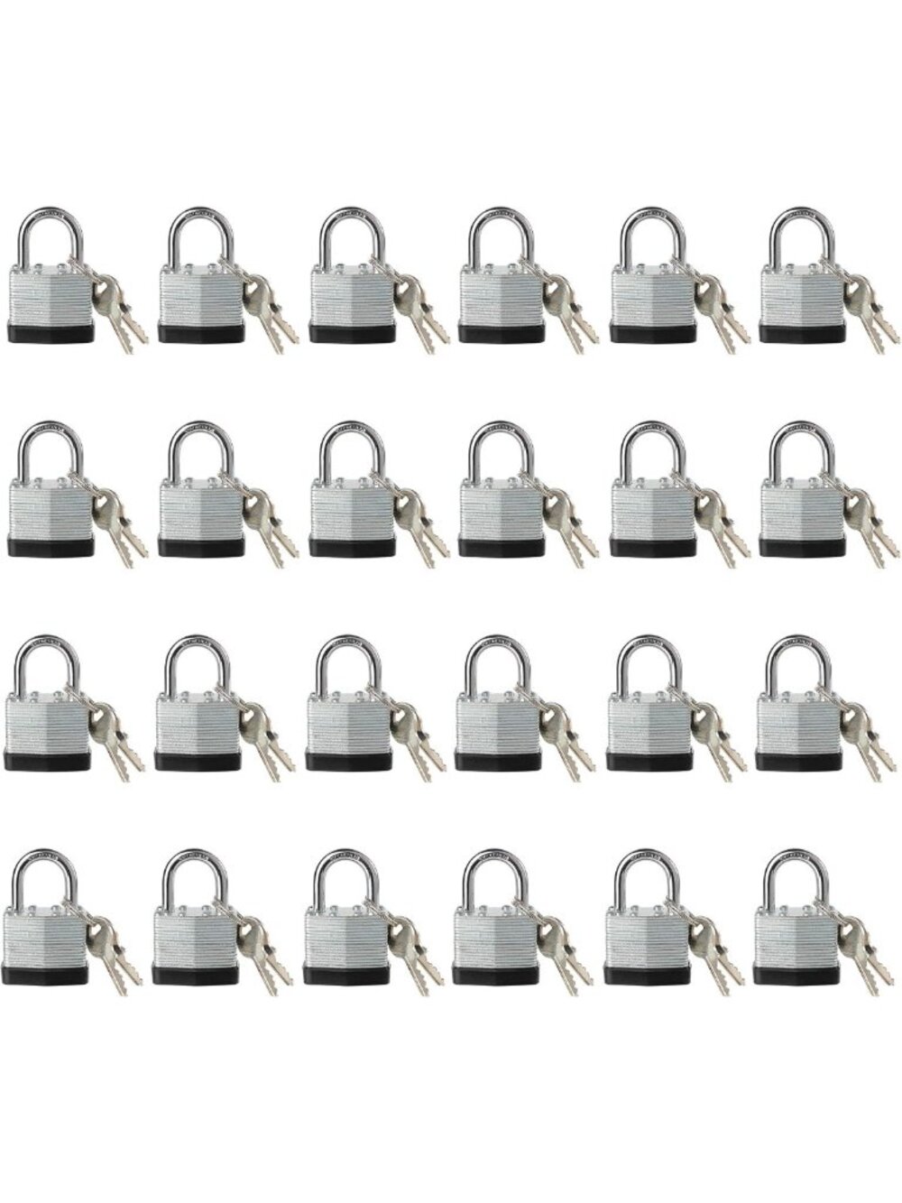 Keyed Alike Laminated Steel Padlocks - 24 Pack, Big Key Head, Durable Security
